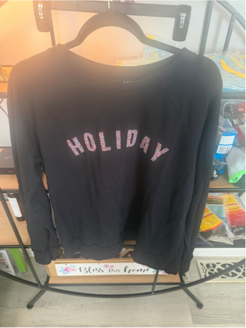Women's ana Black Holiday Graphic Sweatshirt Size L